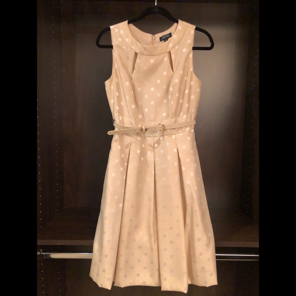 Tahari nude dress with polka dots
